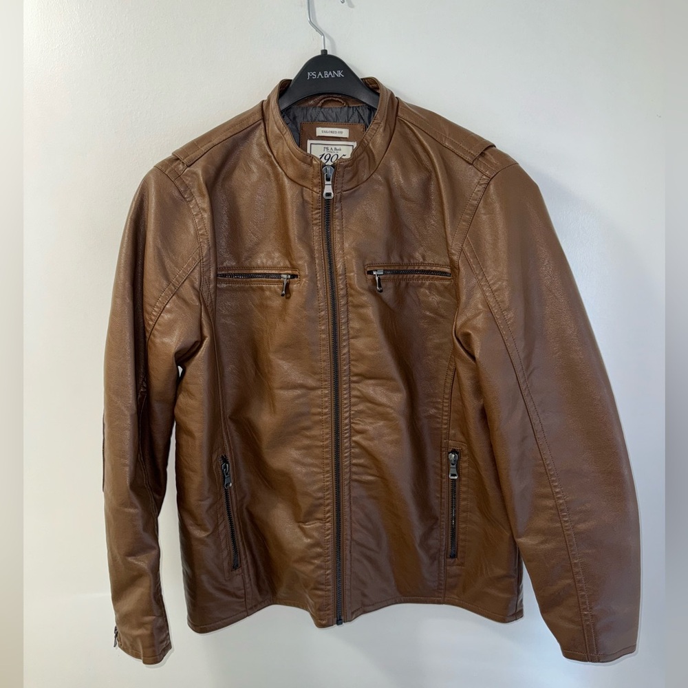 Jos. A. Bank Men’s Brown Faux Leather Bomber Jacket, Size XL, New Without Tags